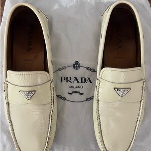 Prada Men's Cream Patent Loafers
